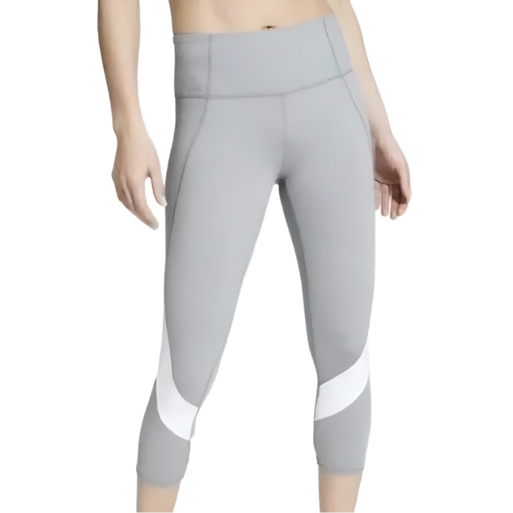 Athleta Colorblock Light Gray White Tight Leggings Capris Yoga Workout Gym Large